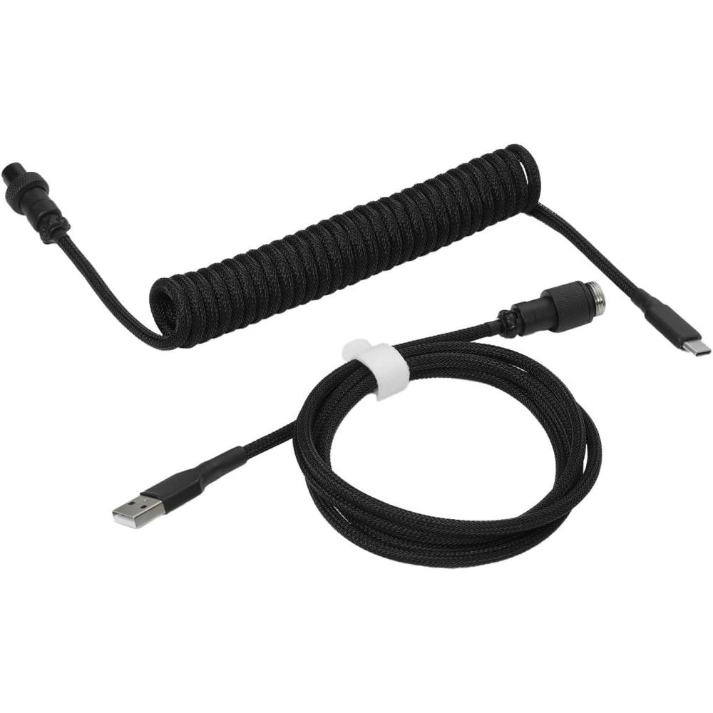 imageDrop Black and White Coiled Keyboard Cable  Aviator Connector  BlackBlack